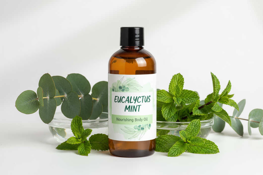 with eucalyptus and mint in the background